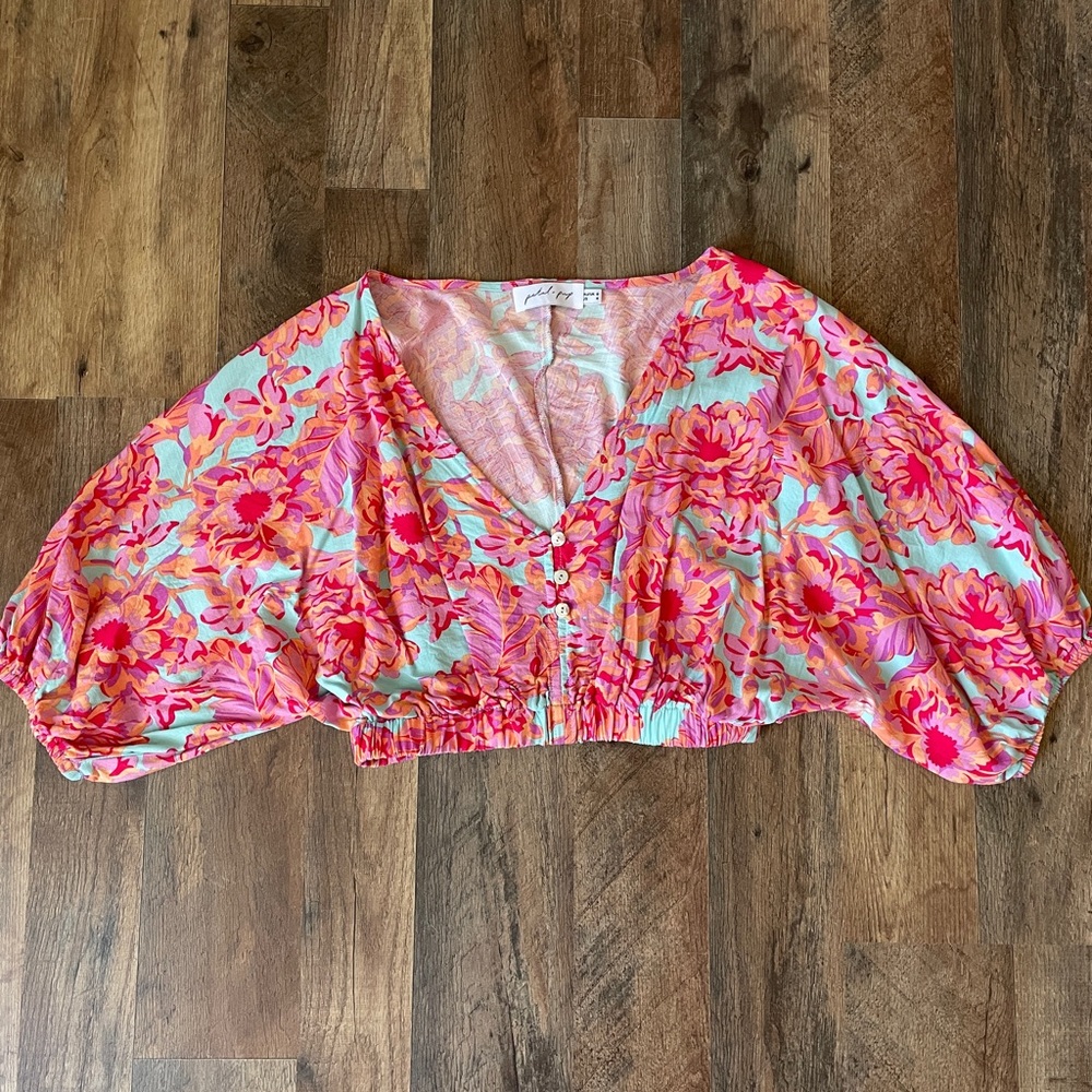 Petal & Pup Pink and Mint Floral Crop Top